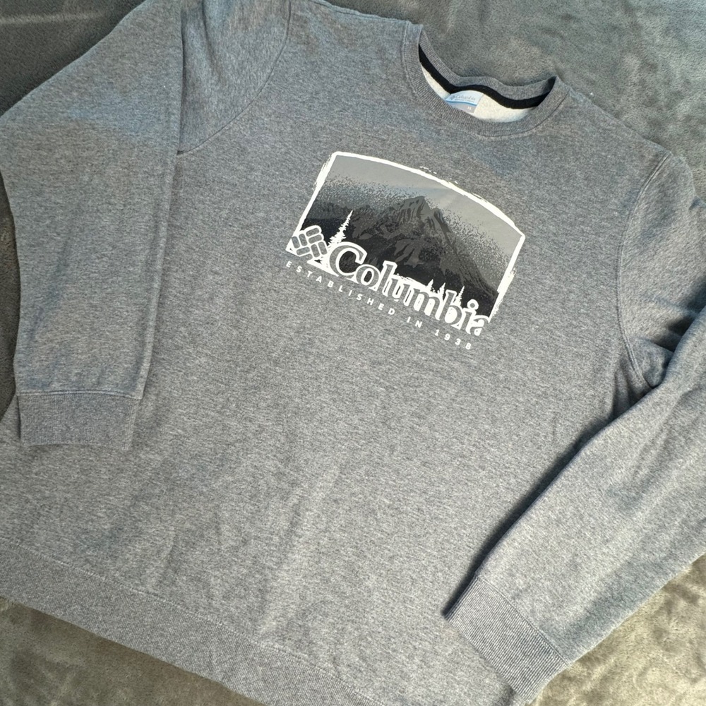 Mens Columbia Graphic‎ Crew Neck Sweatshirt Heather Gray Outdoors XL